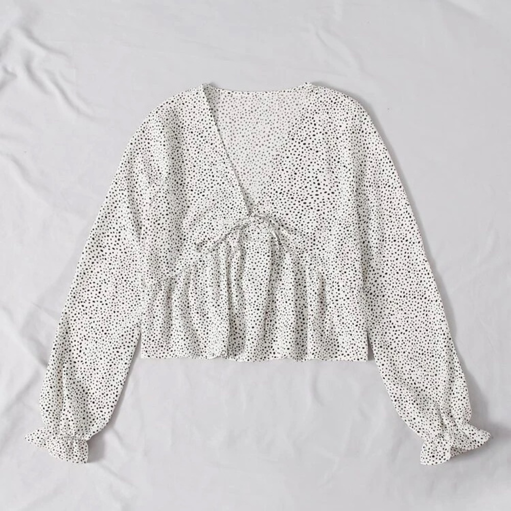 Shein White Speckled Print Peasant Sleeve Top